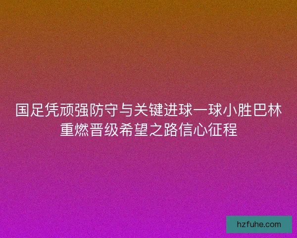 国足凭顽强防守与关键进球一球小胜巴林重燃晋级希望之路信心征程